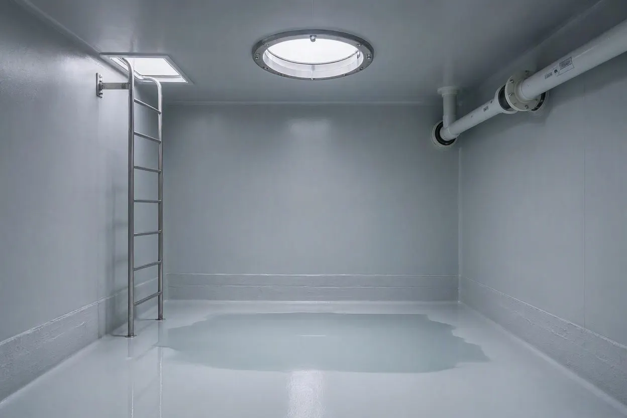 A cleaned water tank at the final inspection