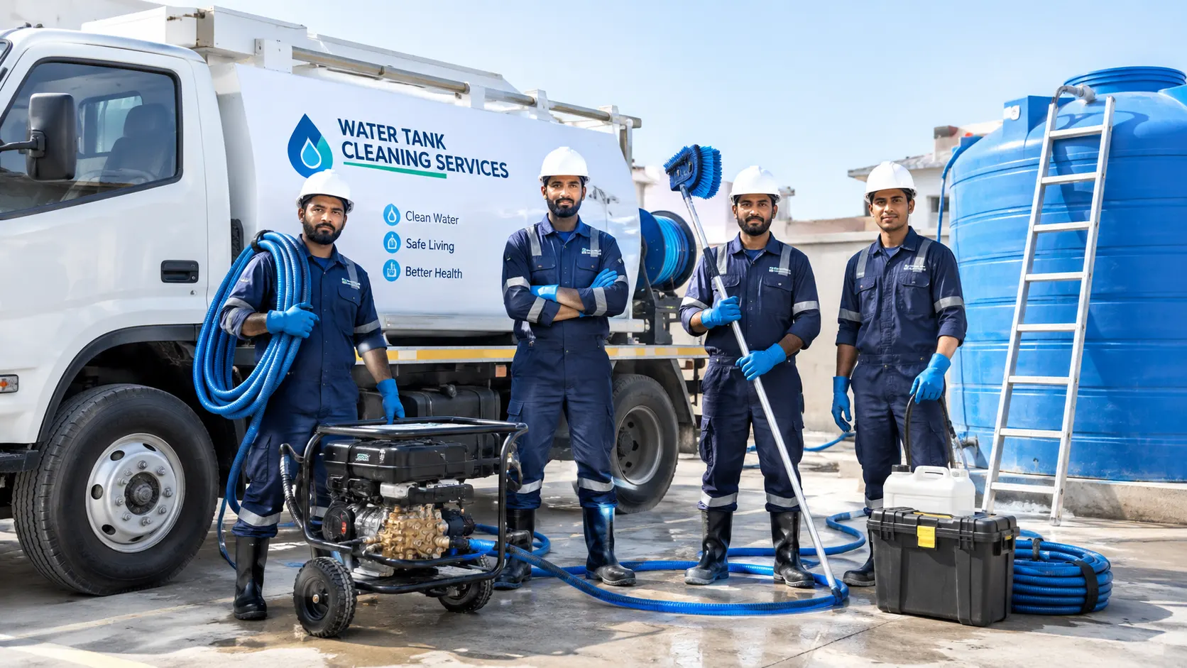 The Karachi Tank Cleaning team with their equipment